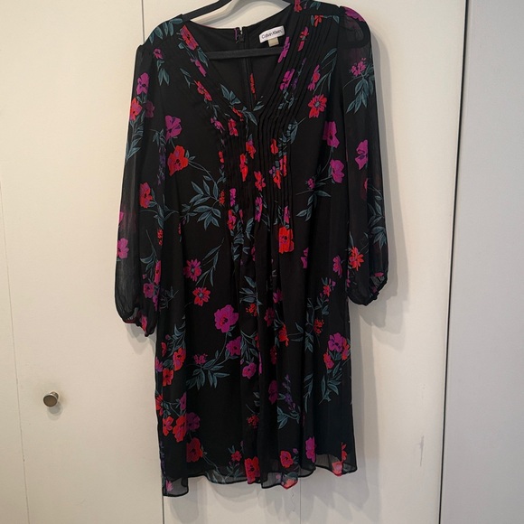 Calvin Klein Black Dress with Floral Accents - Picture 1 of 6